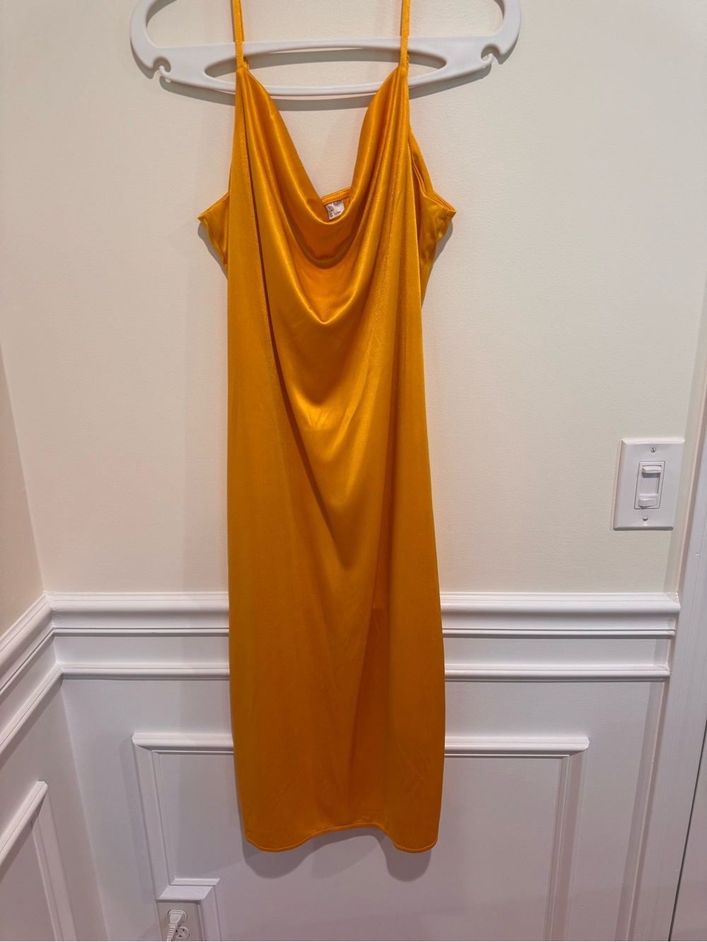 Satin Cowl Slip Dress — Mustard Yellow